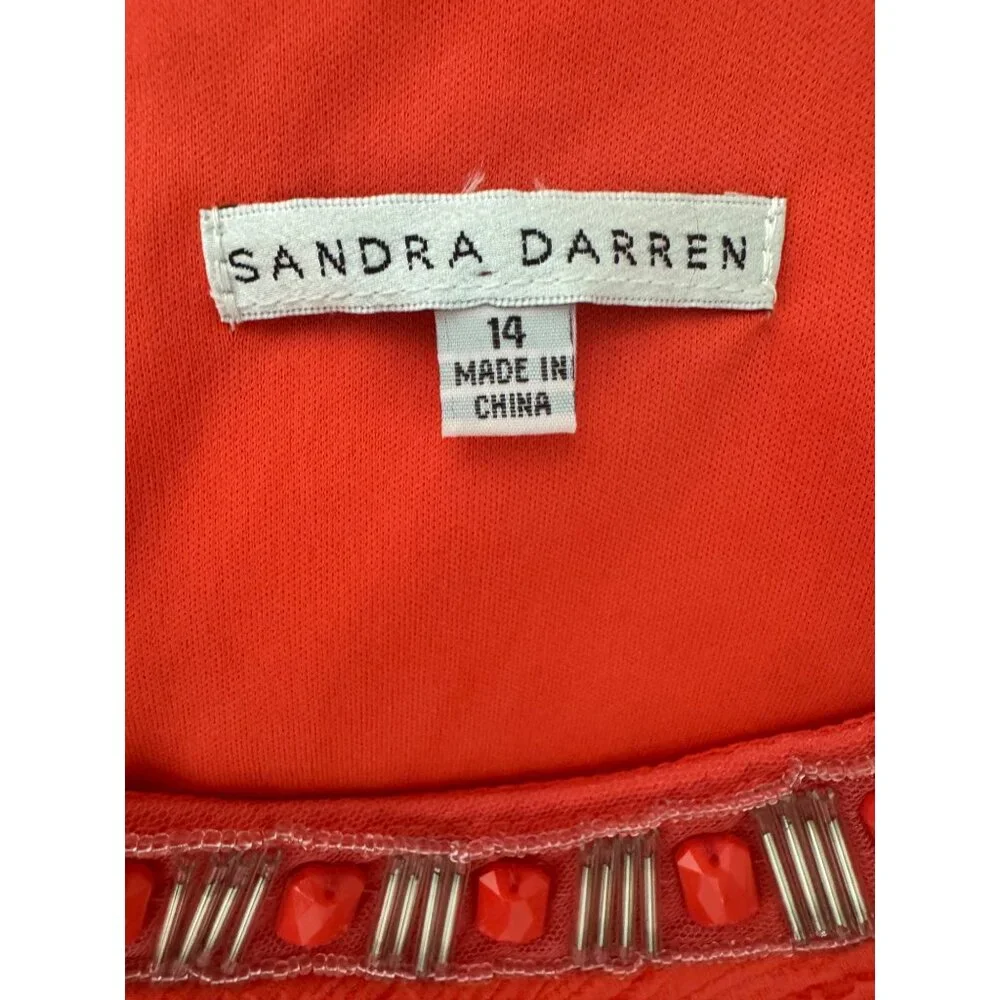 Sandra Darren Orange Coral Beaded Cutout Neckline‎ Fit & Flare Dress Size 14 - Picture 6 of 10